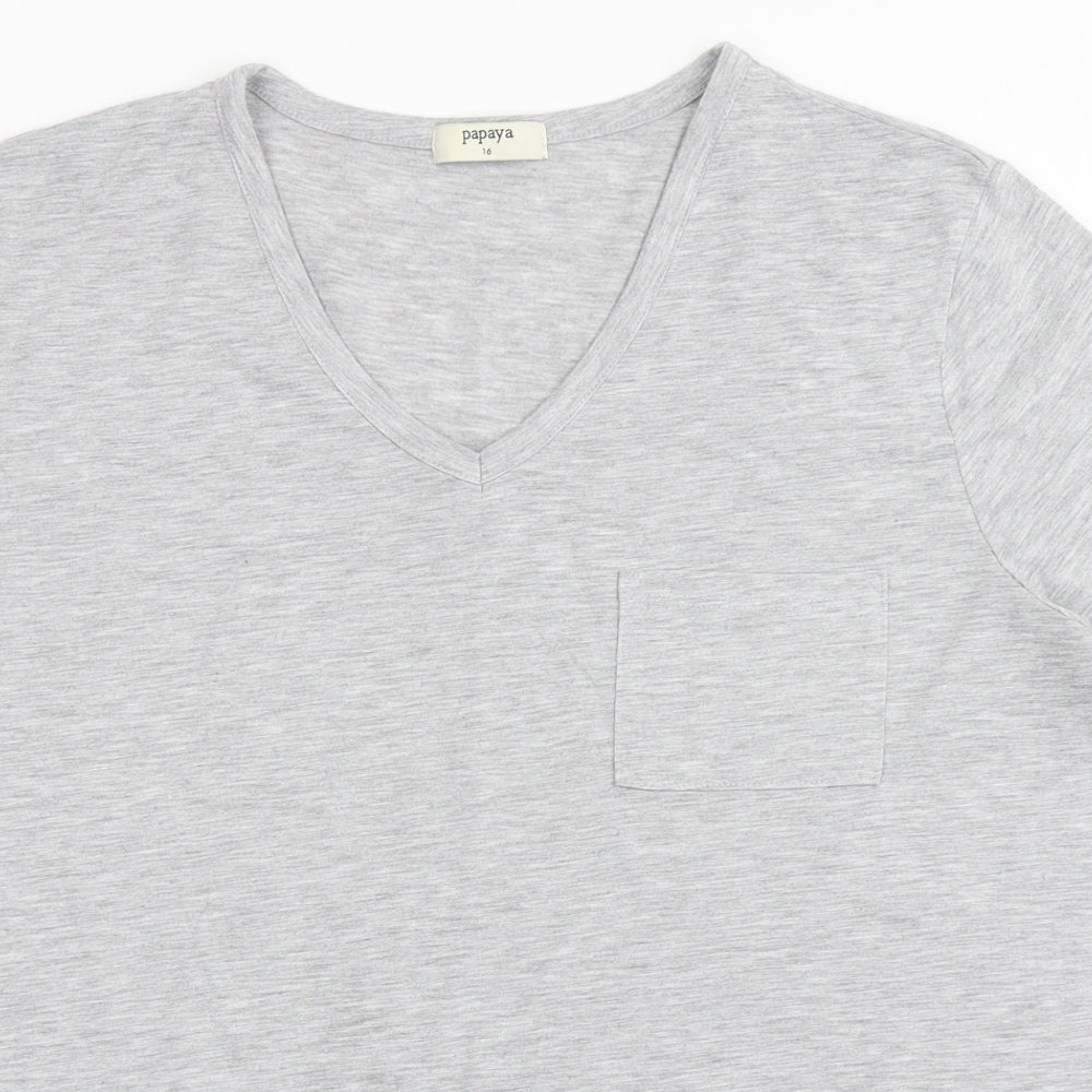 Papaya Womens Grey  Polyester Basic T-Shirt Size 16 V-Neck - Chest Pocket