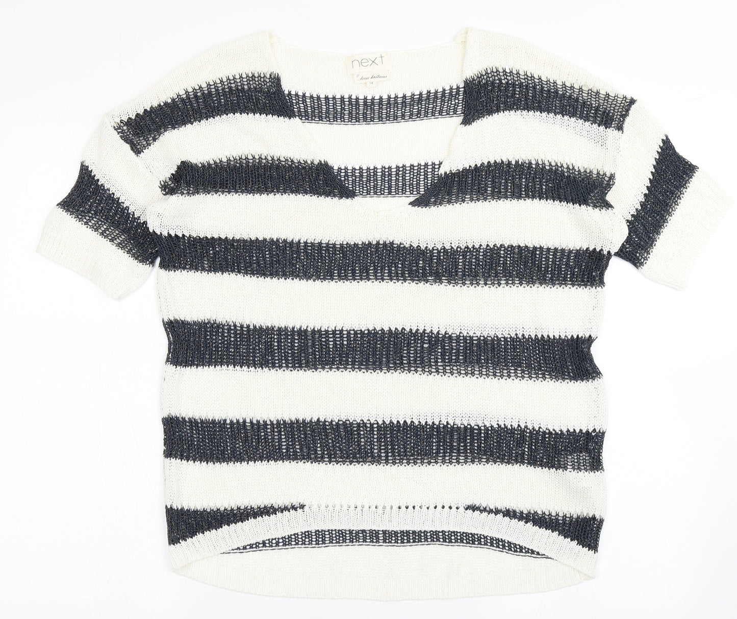 NEXT Womens Ivory V-Neck Striped Acrylic Pullover Jumper Size 14