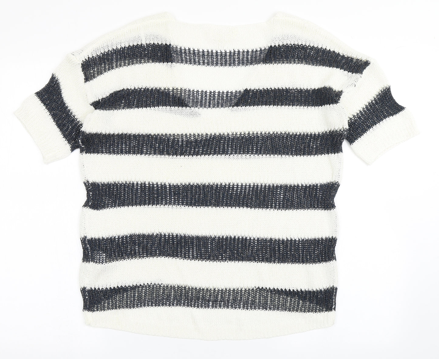 NEXT Womens Ivory V-Neck Striped Acrylic Pullover Jumper Size 14