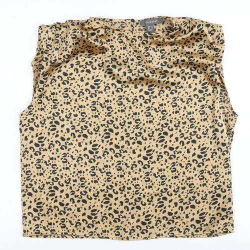 Primark Womens Brown Animal Print Polyester Basic Blouse Size 8 Round Neck