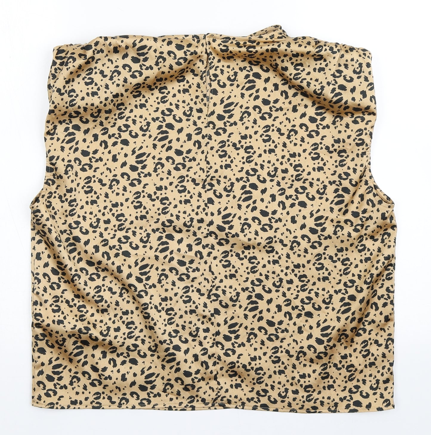 Primark Womens Brown Animal Print Polyester Basic Blouse Size 8 Round Neck