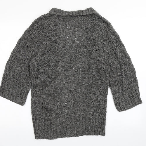TU Womens Grey V-Neck  Acrylic Cardigan Jumper Size 8