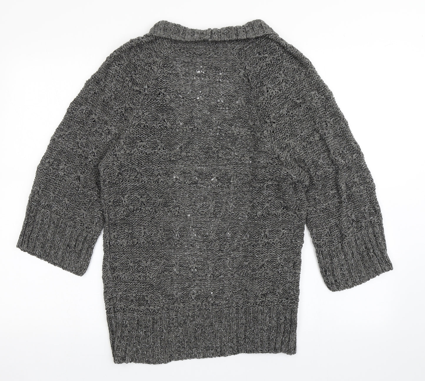 TU Womens Grey V-Neck  Acrylic Cardigan Jumper Size 8