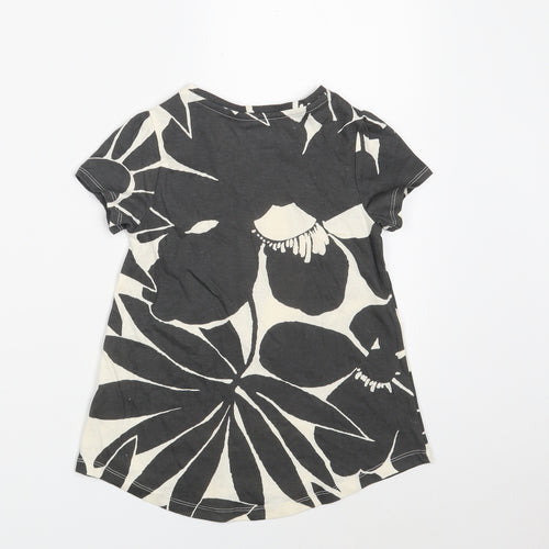 Gap Girls Grey Floral 100% Cotton Basic T-Shirt Size 5 Years Round Neck