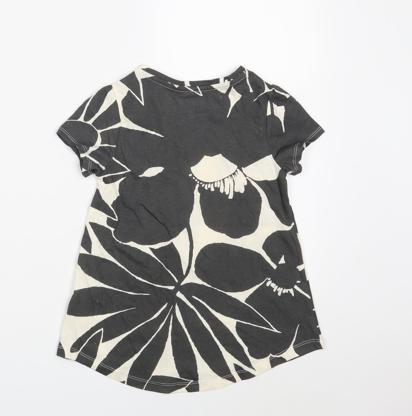 Gap Girls Grey Floral 100% Cotton Basic T-Shirt Size 5 Years Round Neck