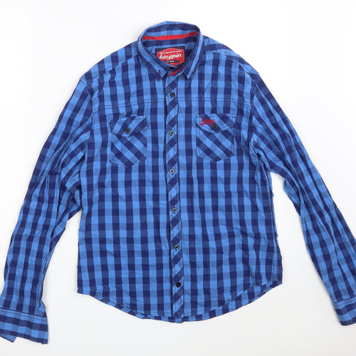 KINGPIN Mens Blue Check Cotton  Button-Up Size S Collared Button