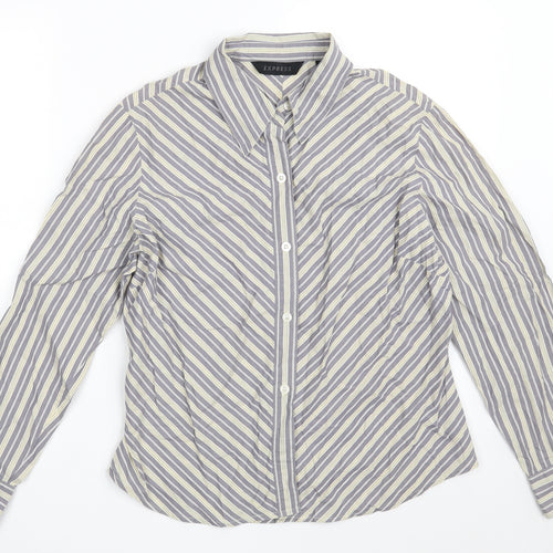 Express Womens Grey Striped 100% Cotton Basic Button-Up Size 12 Collared - Size 11-12