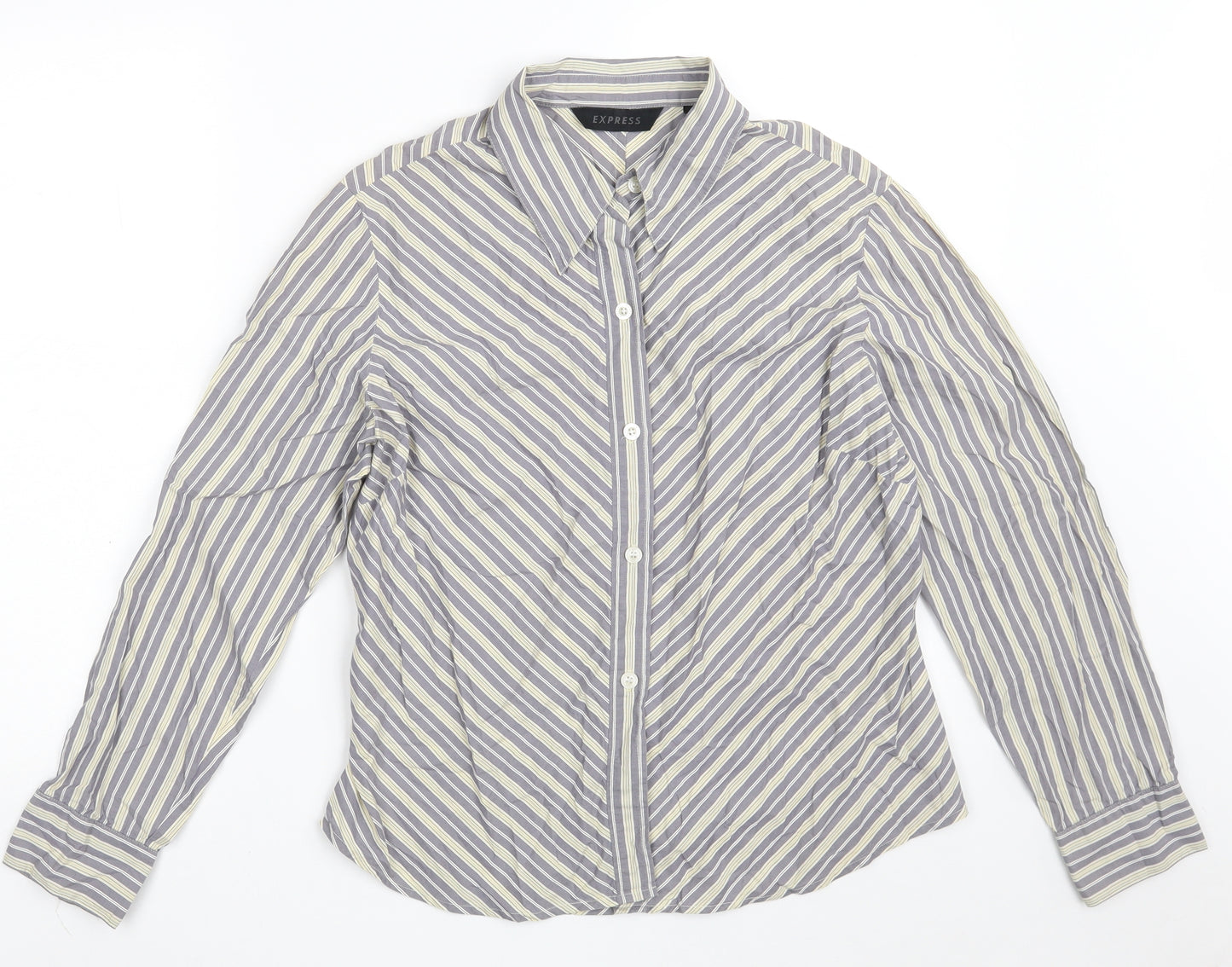 Express Womens Grey Striped 100% Cotton Basic Button-Up Size 12 Collared - Size 11-12