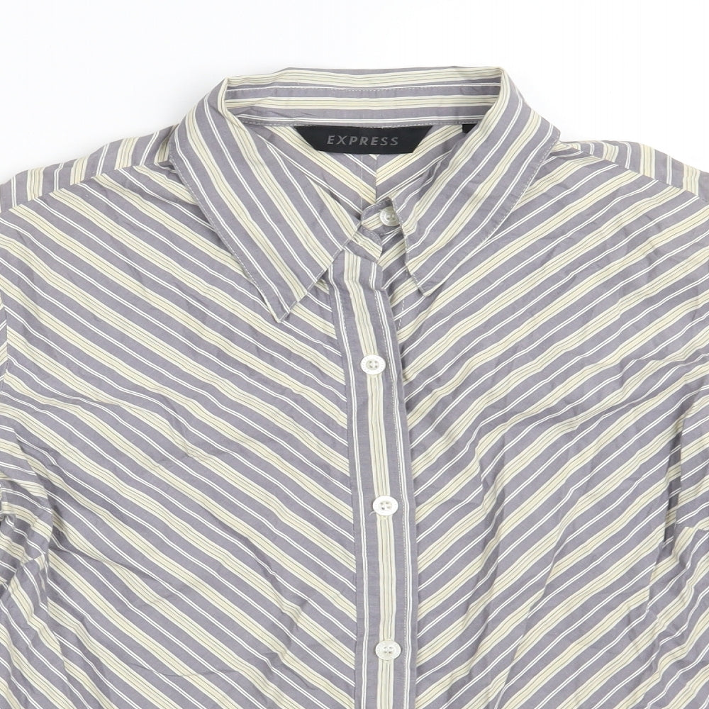 Express Womens Grey Striped 100% Cotton Basic Button-Up Size 12 Collared - Size 11-12