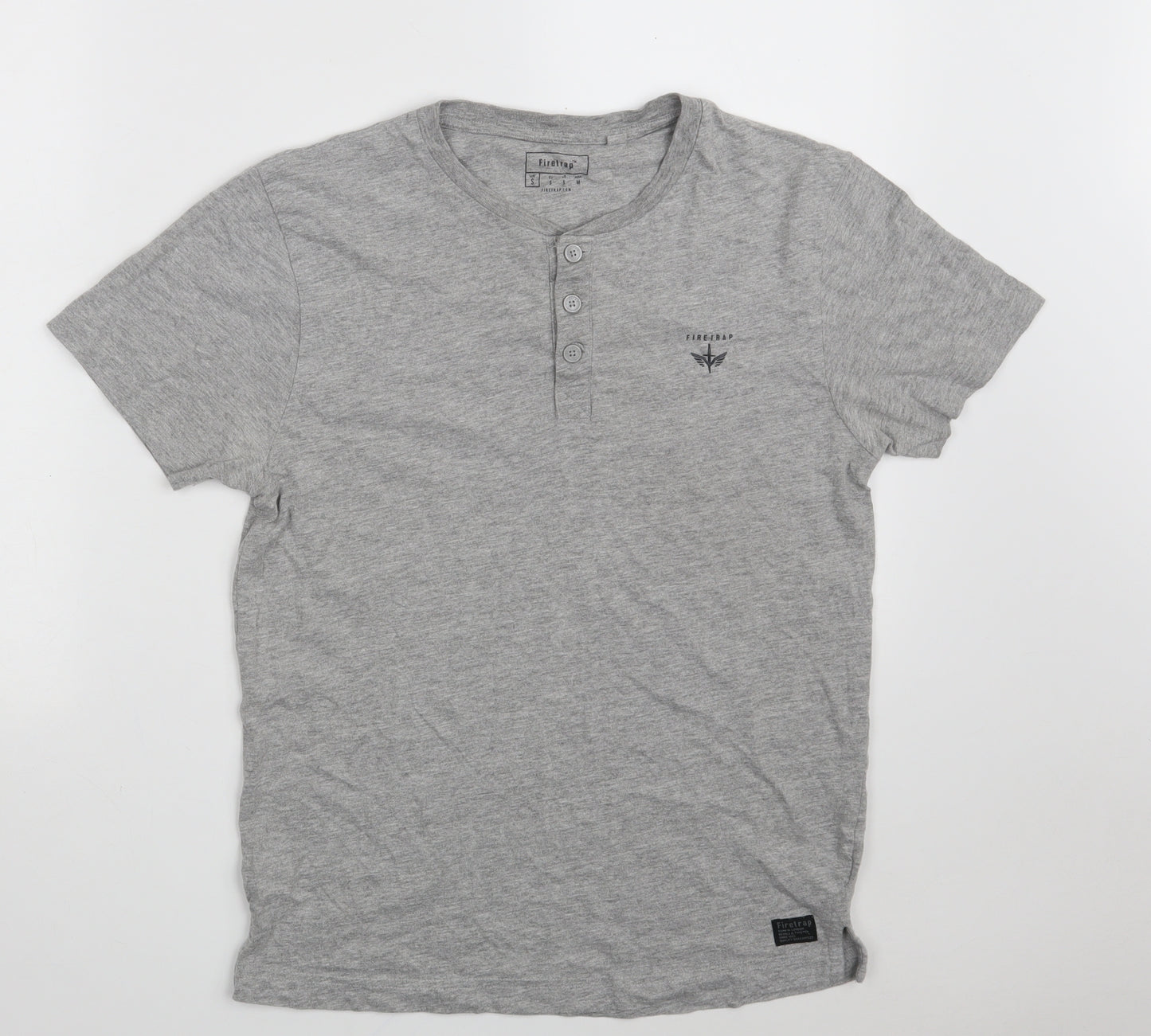 Firetrap Mens Grey  Cotton  T-Shirt Size S Round Neck