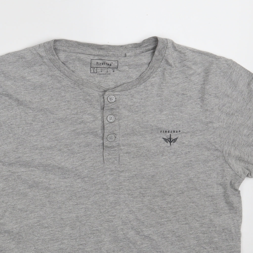 Firetrap Mens Grey  Cotton  T-Shirt Size S Round Neck