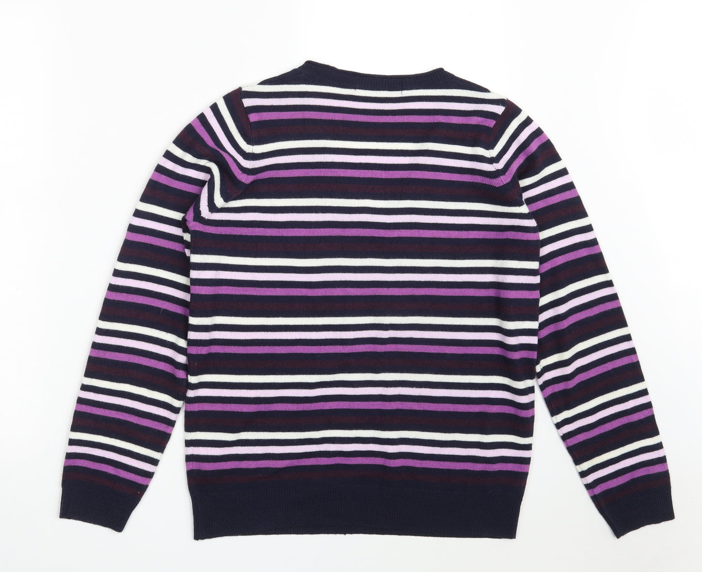 Marks and Spencer Womens Multicoloured V-Neck Striped Acrylic Pullover Jumper Size 12