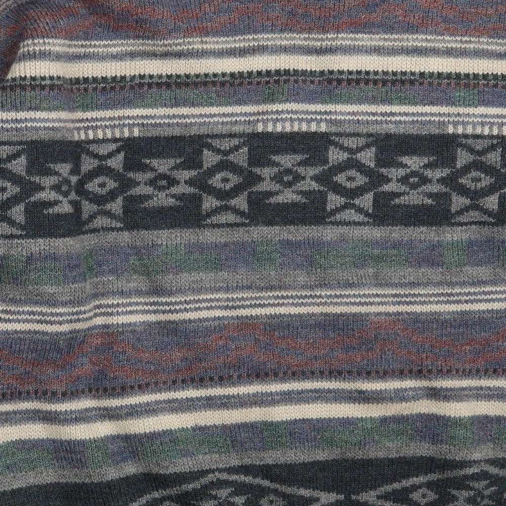 Burton Mens Grey Round Neck Argyle/Diamond Acrylic Pullover Jumper Size M