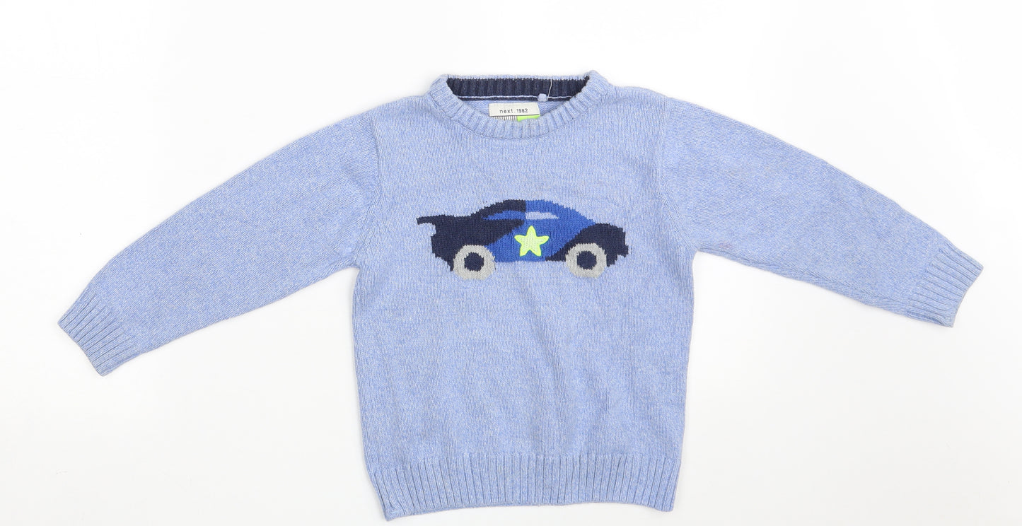 NEXT Boys Blue Round Neck  100% Cotton Pullover Jumper Size 3-4 Years