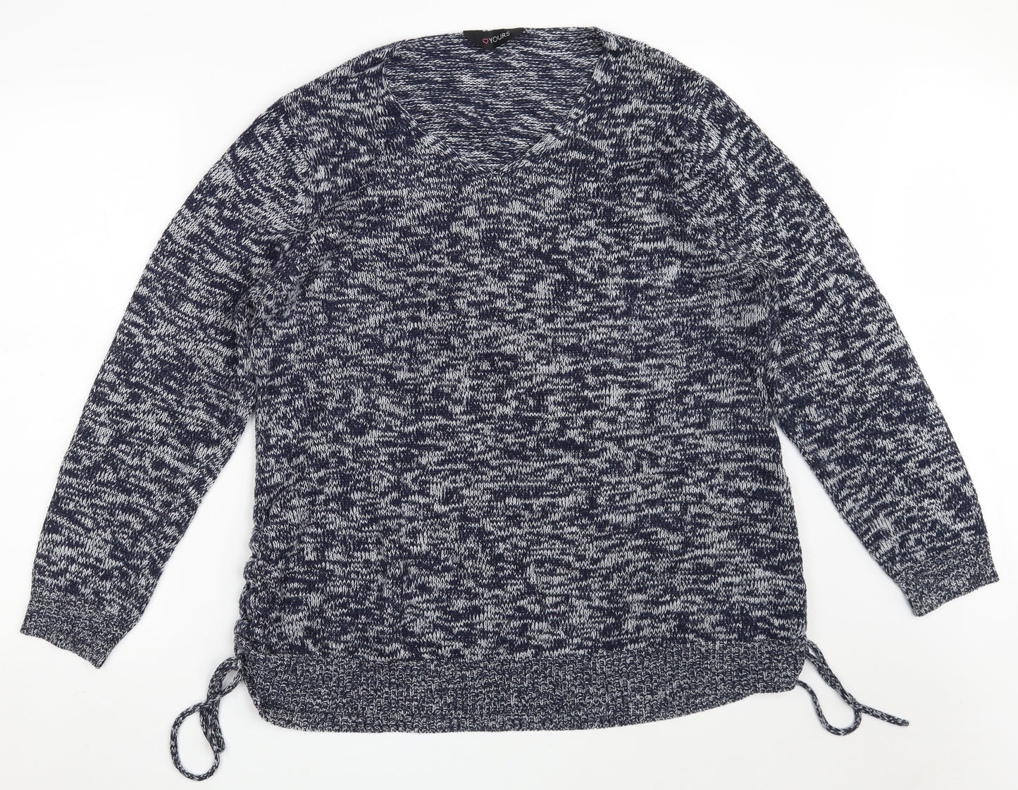 Yours Womens Blue V-Neck  Acrylic Pullover Jumper Size 20