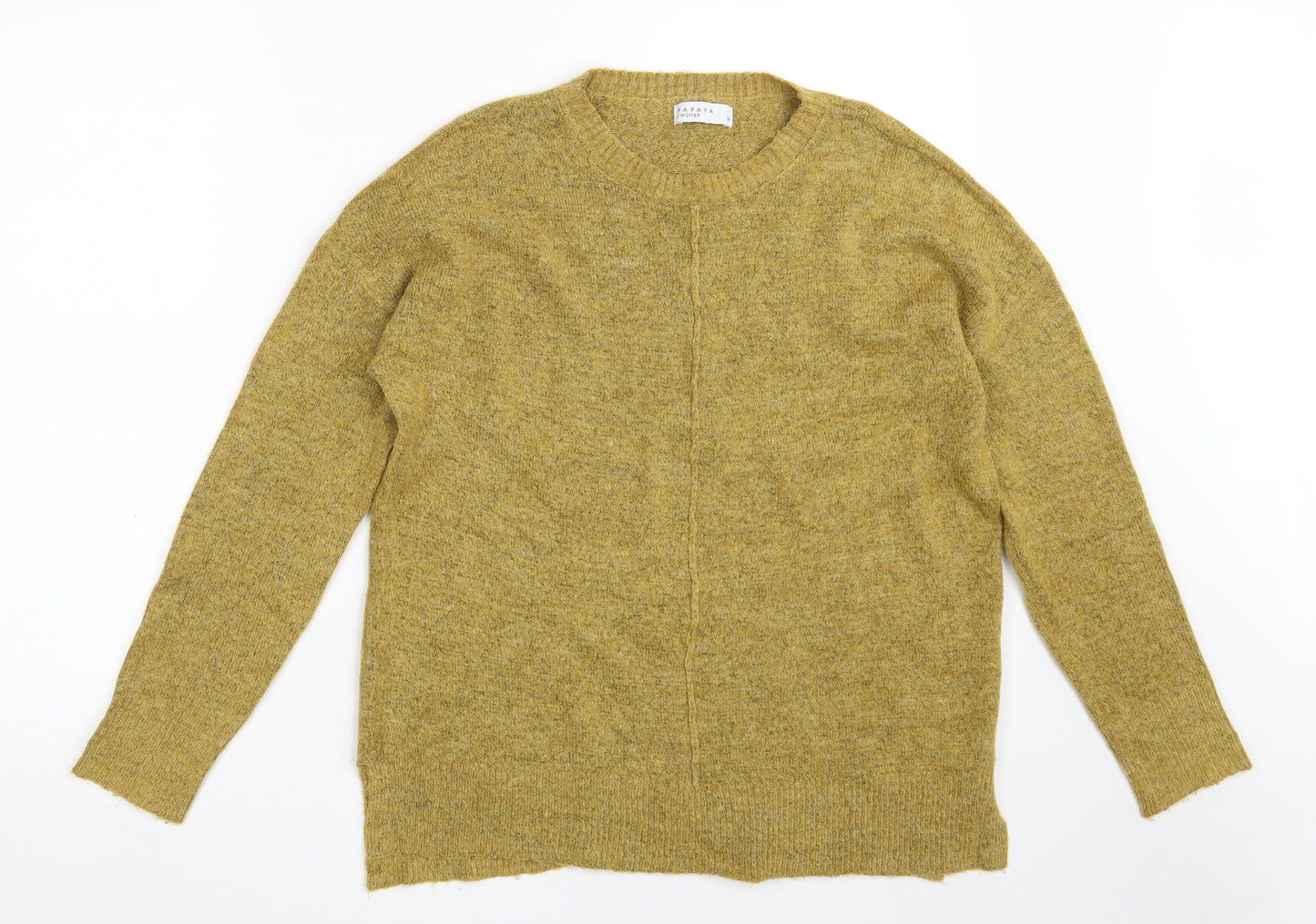 Papaya Womens Yellow Round Neck  Acrylic Pullover Jumper Size M