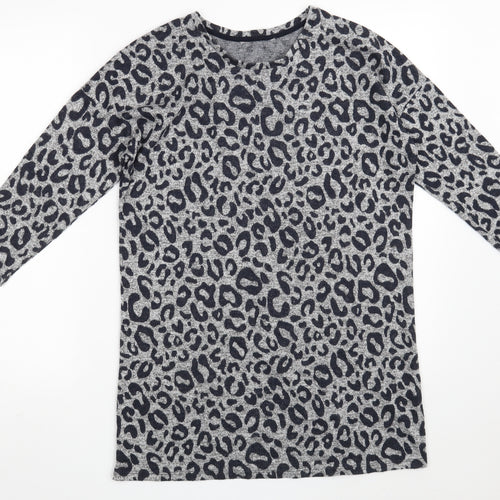 TU Womens Grey Round Neck Animal Print Viscose Pullover Jumper Size 8
