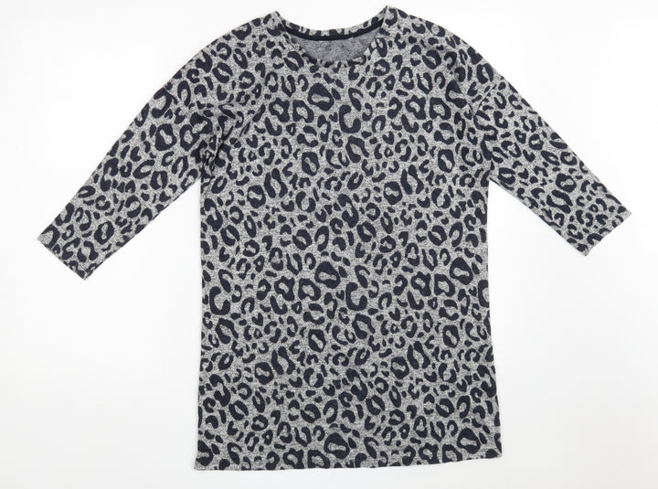 TU Womens Grey Round Neck Animal Print Viscose Pullover Jumper Size 8