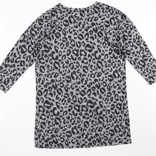 TU Womens Grey Round Neck Animal Print Viscose Pullover Jumper Size 8