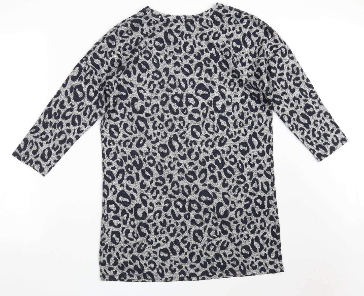 TU Womens Grey Round Neck Animal Print Viscose Pullover Jumper Size 8