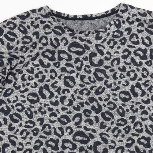 TU Womens Grey Round Neck Animal Print Viscose Pullover Jumper Size 8
