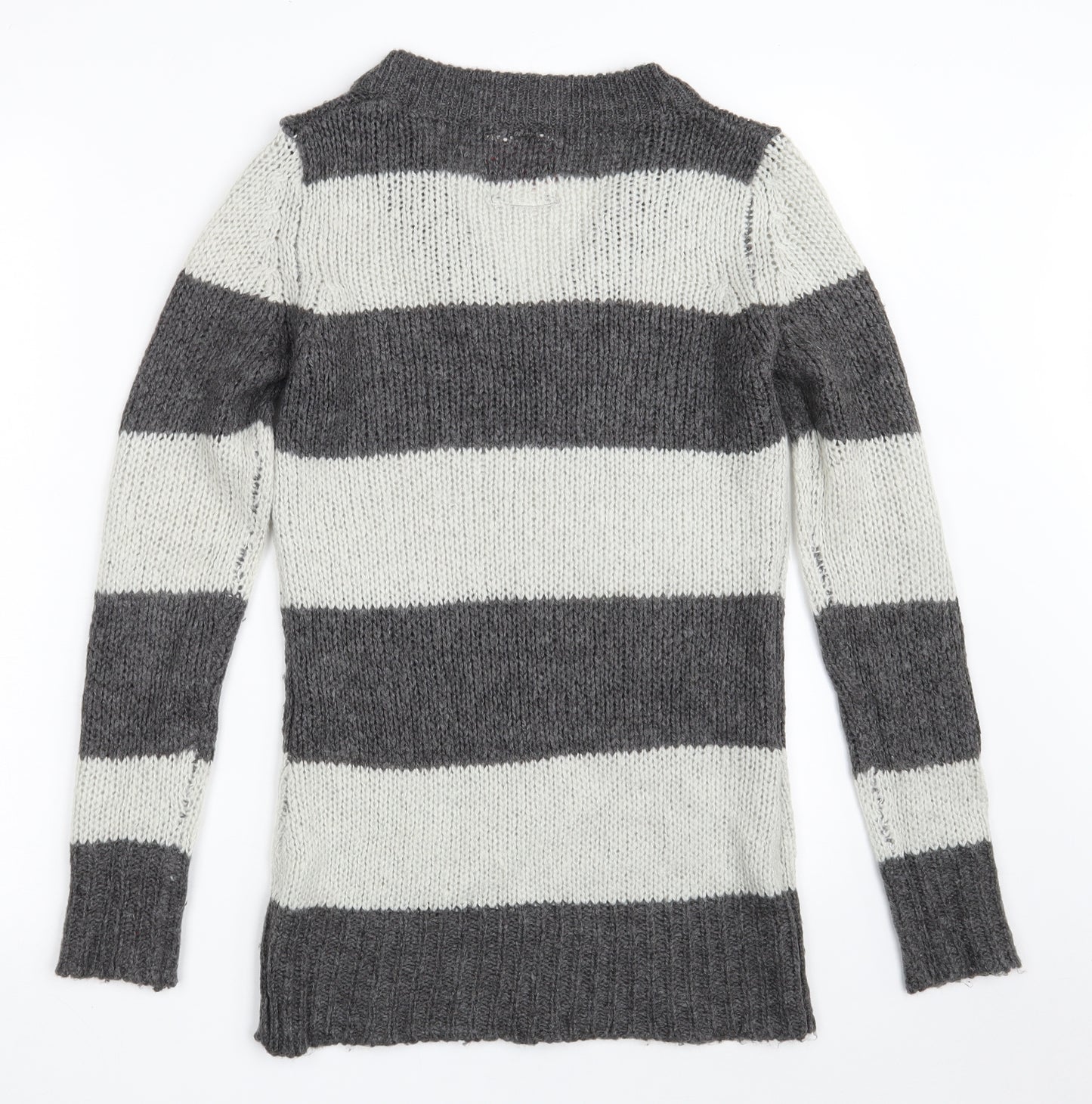 Lee Cooper Womens Grey V-Neck Striped Acrylic Pullover Jumper Size 10