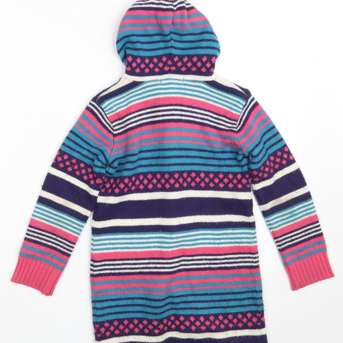 John Lewis Girls Multicoloured Round Neck Striped Acrylic Cardigan Jumper Size 5 Years  Button