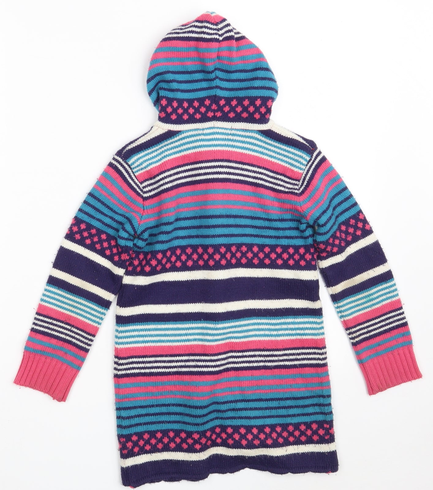 John Lewis Girls Multicoloured Round Neck Striped Acrylic Cardigan Jumper Size 5 Years  Button