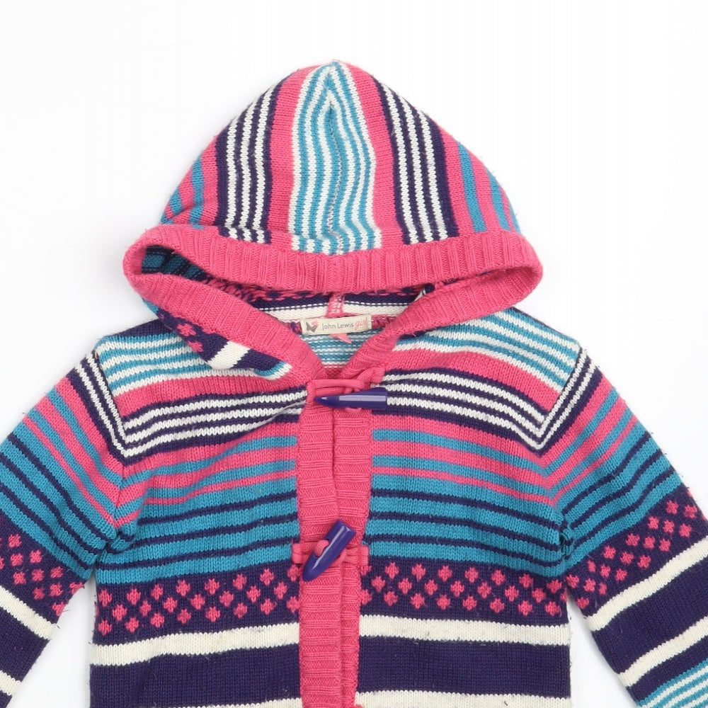 John Lewis Girls Multicoloured Round Neck Striped Acrylic Cardigan Jumper Size 5 Years  Button