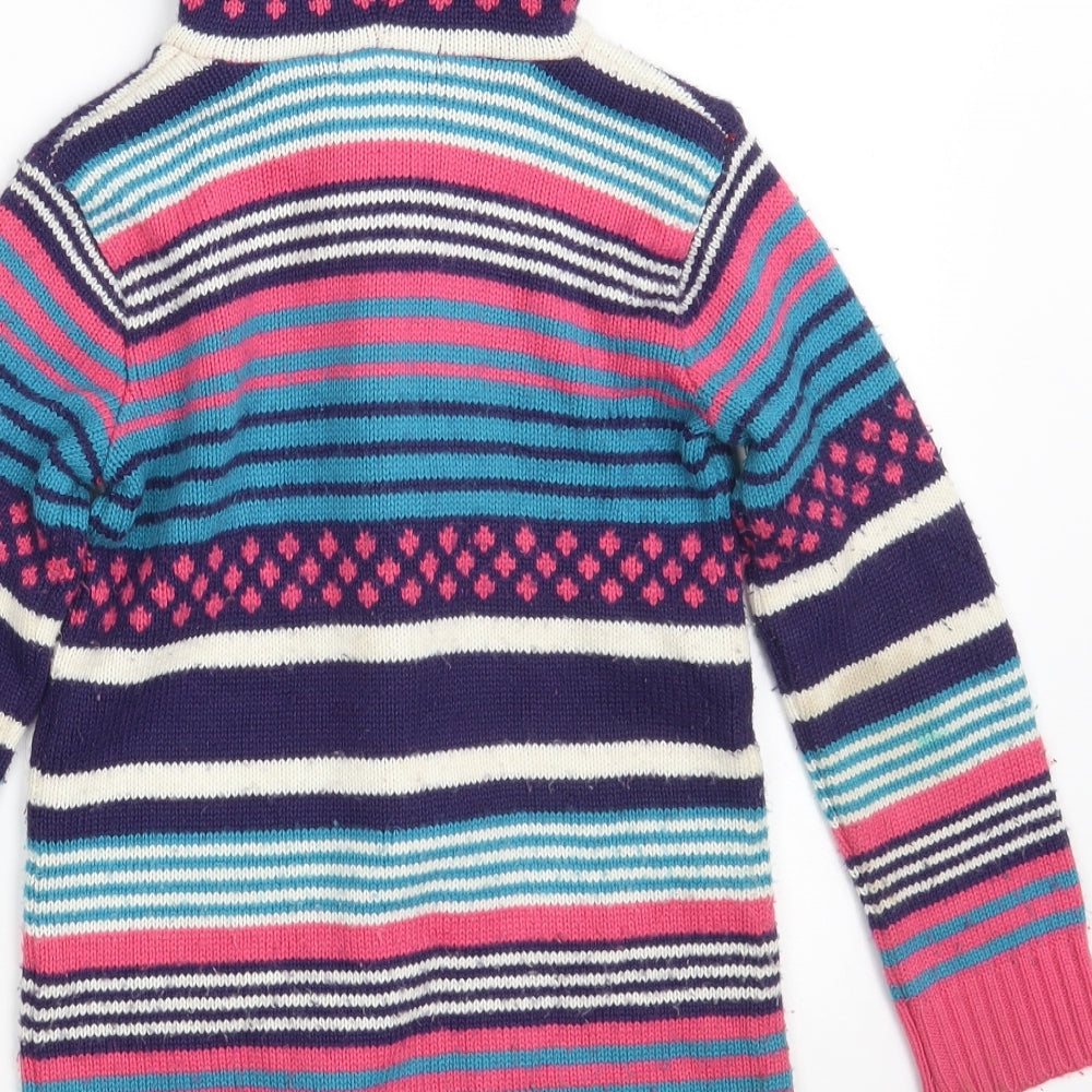 John Lewis Girls Multicoloured Round Neck Striped Acrylic Cardigan Jumper Size 5 Years  Button