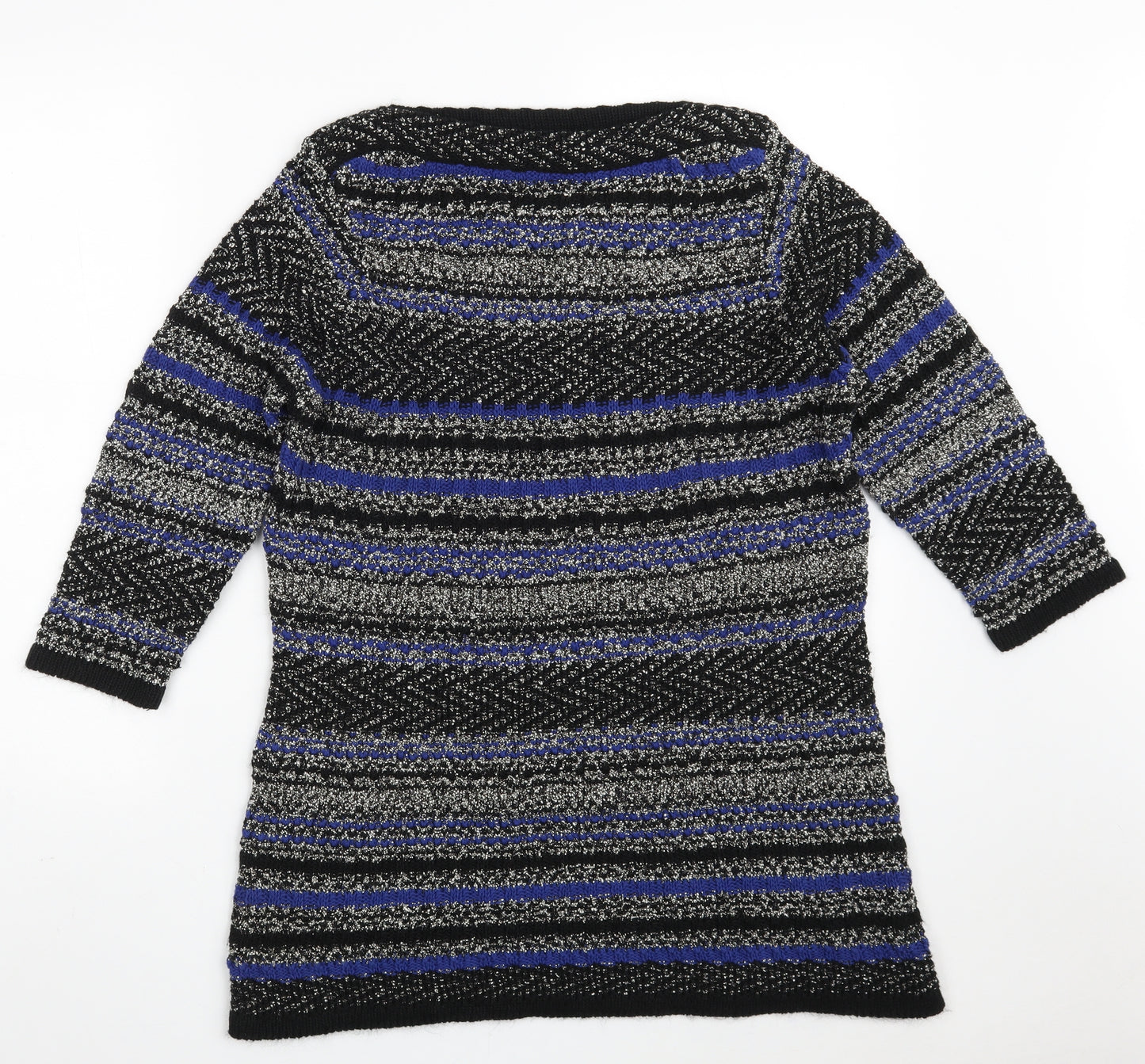 Marks and Spencer Womens Black Boat Neck Striped Cotton Pullover Jumper Size 16