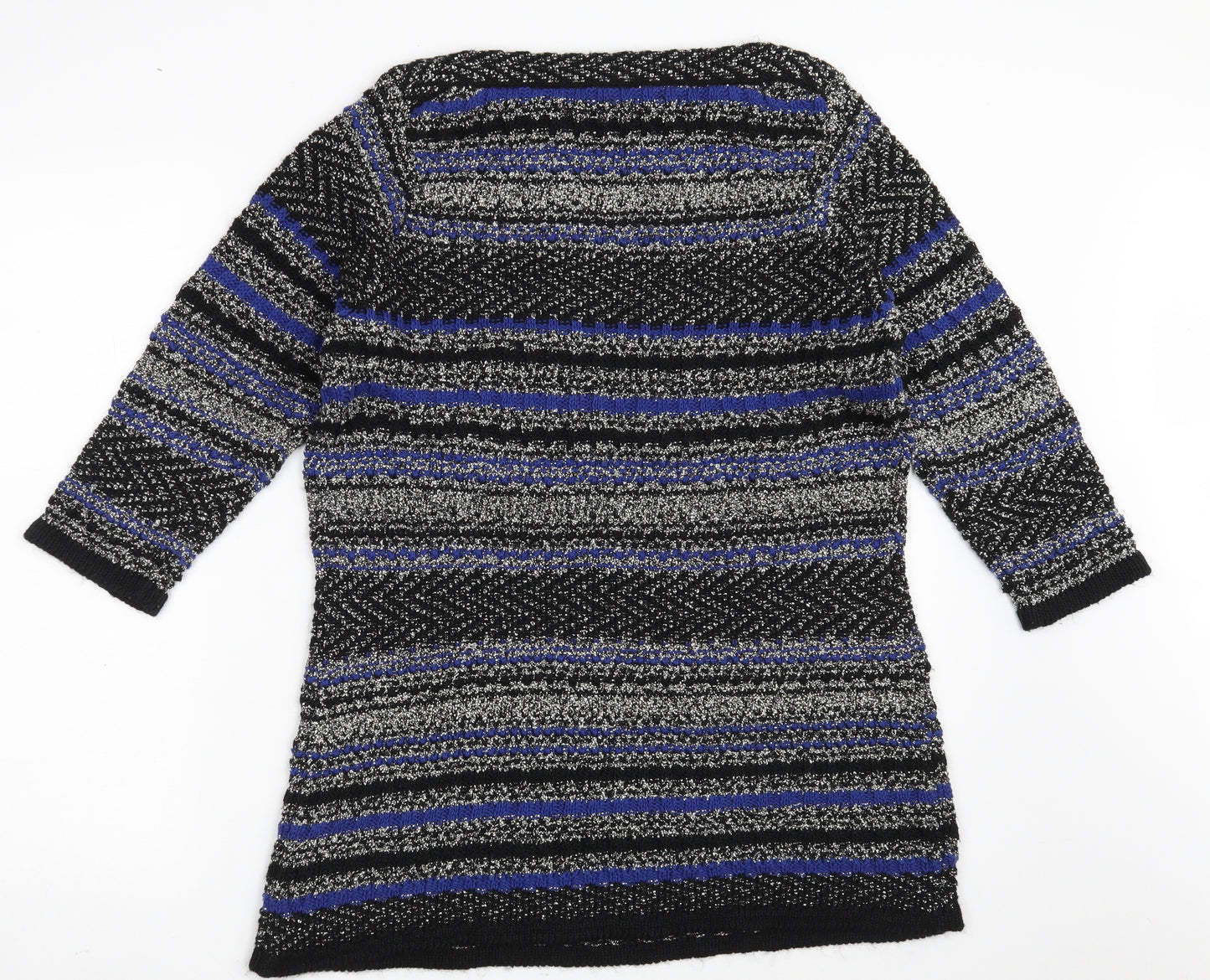 Marks and Spencer Womens Black Boat Neck Striped Cotton Pullover Jumper Size 16