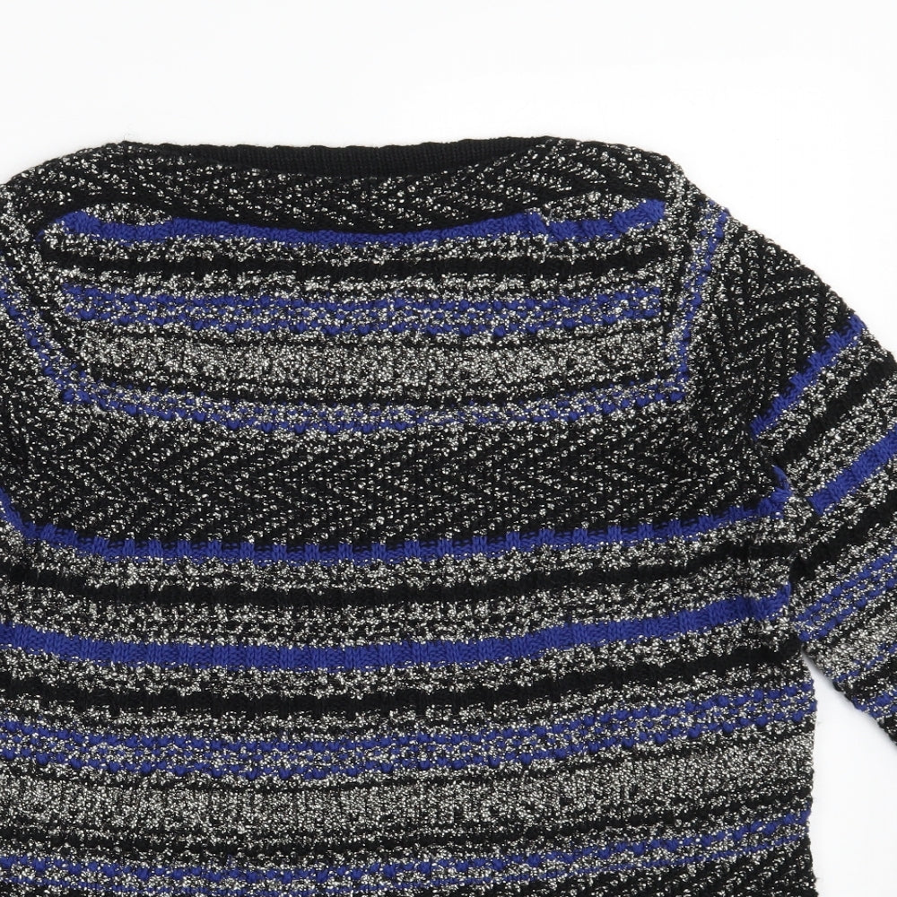 Marks and Spencer Womens Black Boat Neck Striped Cotton Pullover Jumper Size 16