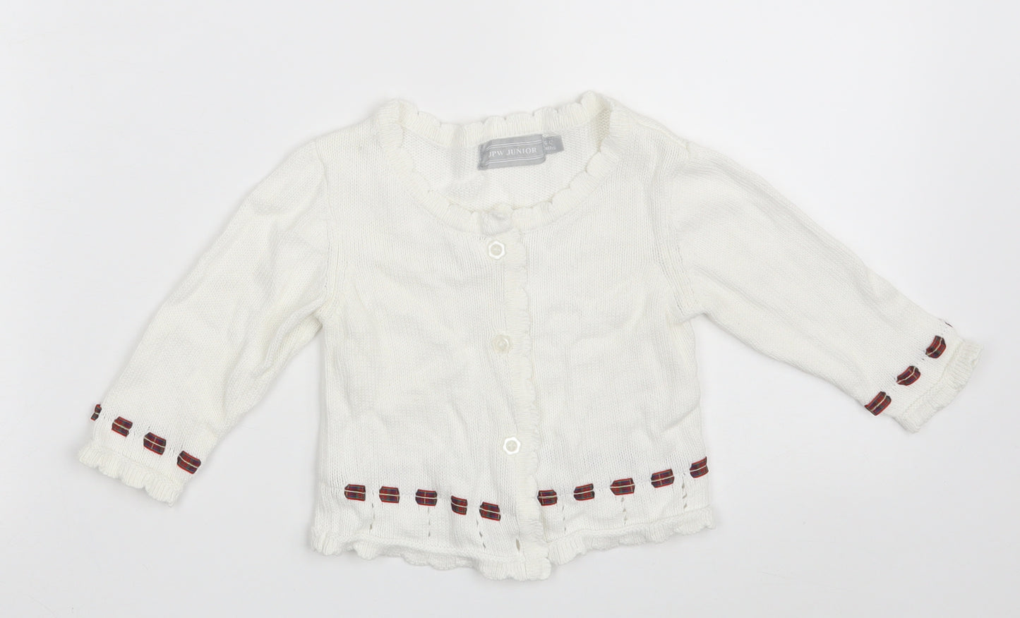 JPW JUNIOR Girls White  100% Cotton Cardigan Jumper Size 6-9 Months  Button