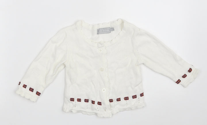 JPW JUNIOR Girls White  100% Cotton Cardigan Jumper Size 6-9 Months  Button