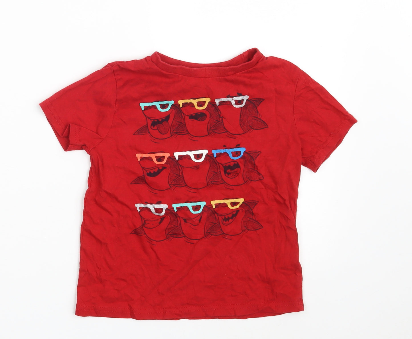 Kiabi Boys Red  Cotton Basic T-Shirt Size 6 Years Round Neck