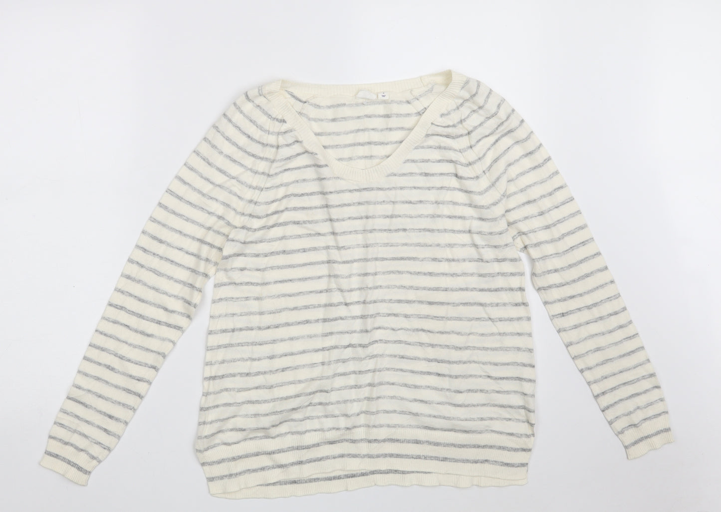 Gap Womens White V-Neck Striped Acrylic Pullover Jumper Size S