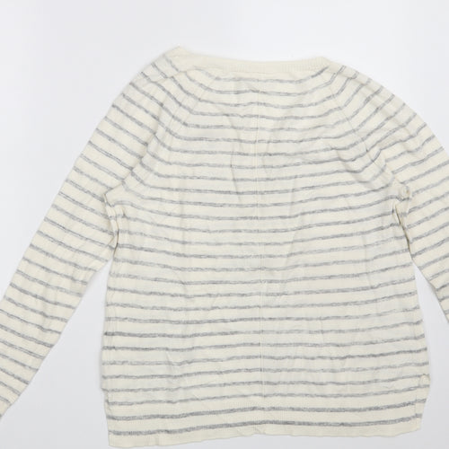 Gap Womens White V-Neck Striped Acrylic Pullover Jumper Size S