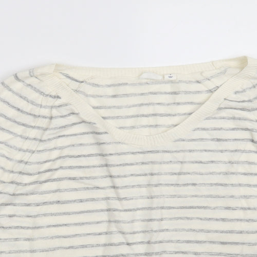 Gap Womens White V-Neck Striped Acrylic Pullover Jumper Size S