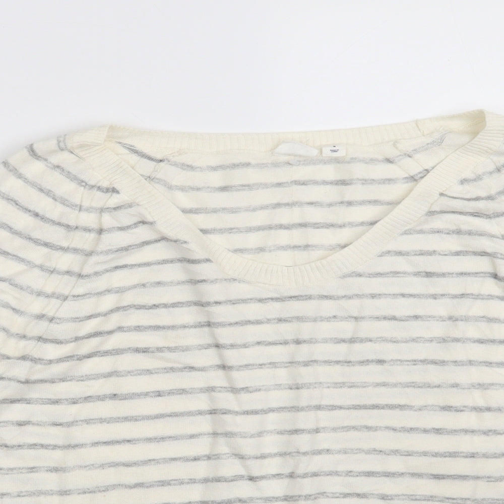 Gap Womens White V-Neck Striped Acrylic Pullover Jumper Size S