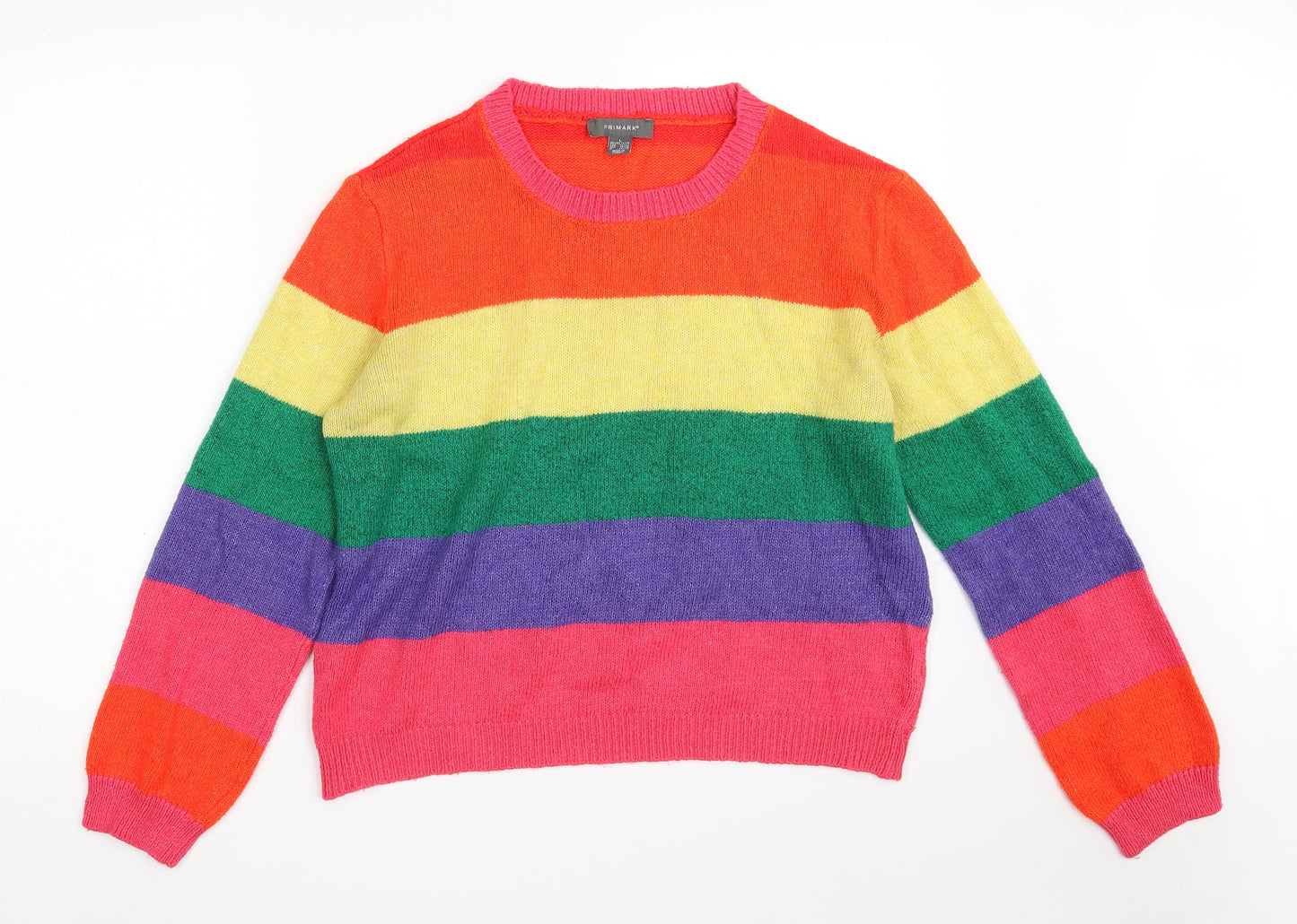 Primark Womens Multicoloured Round Neck Striped Acrylic Pullover Jumper Size 14   - Colorblock