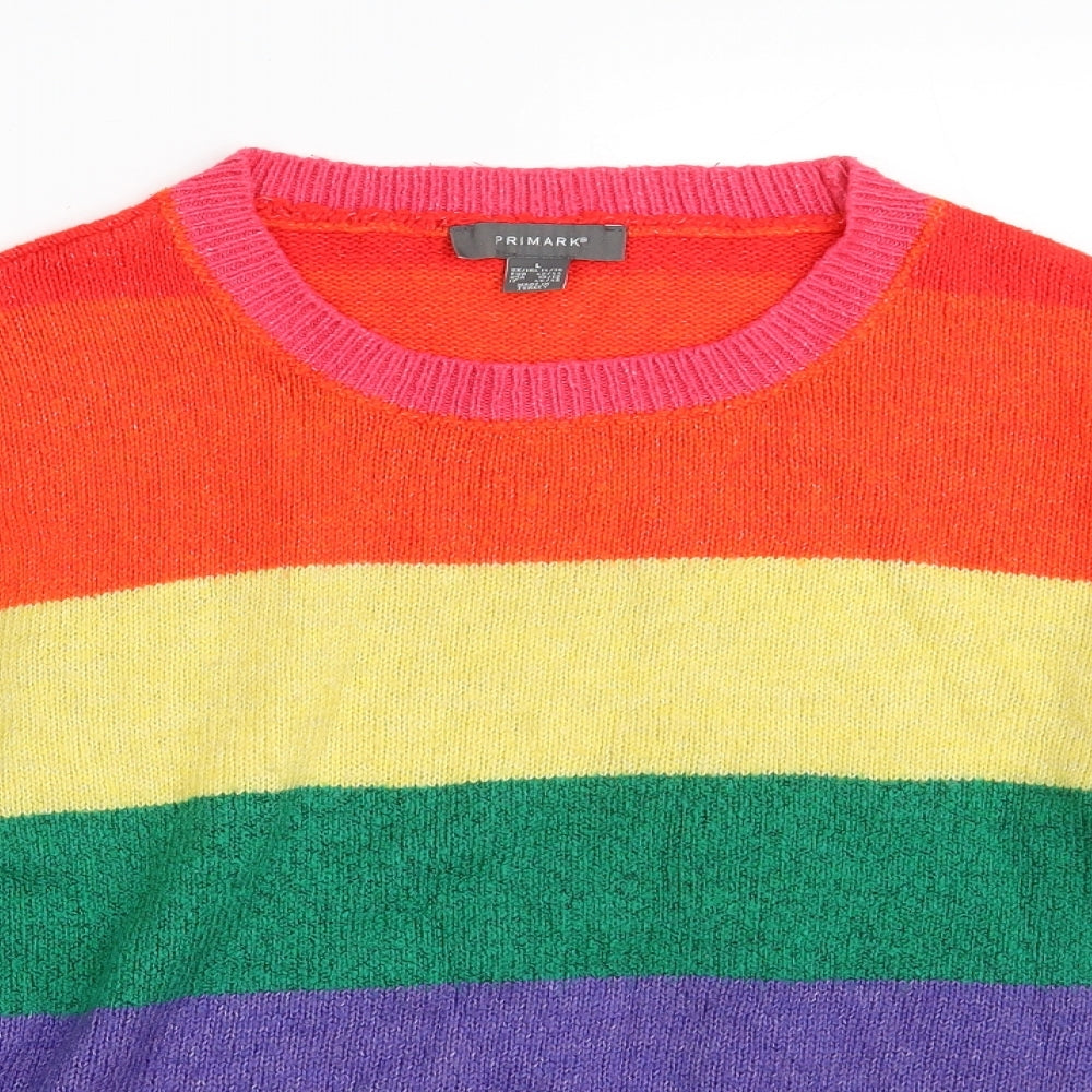 Primark Womens Multicoloured Round Neck Striped Acrylic Pullover Jumper Size 14   - Colorblock