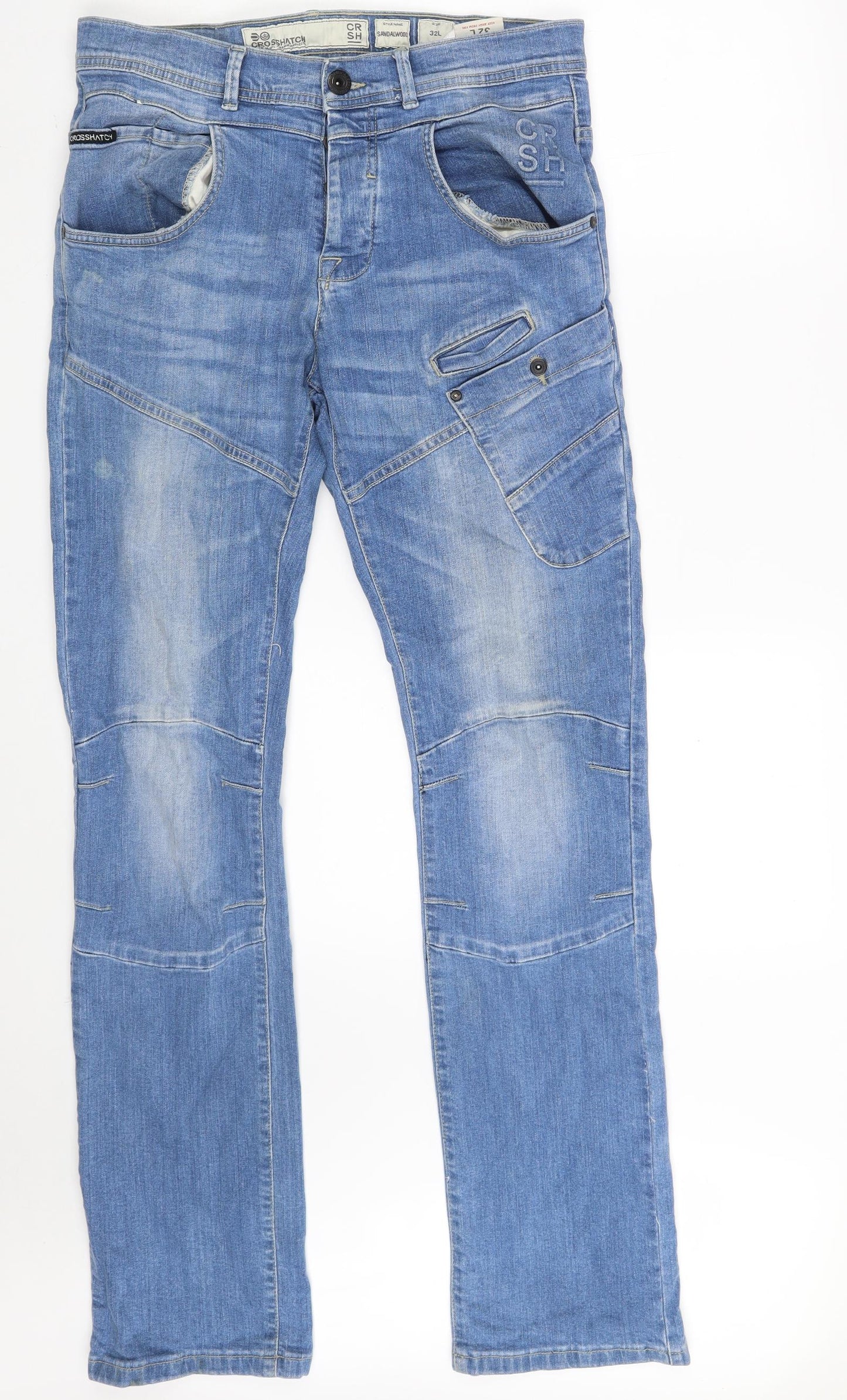 Crosshatch Mens Blue  Cotton Straight Jeans Size 32 in L33 in Slim Button
