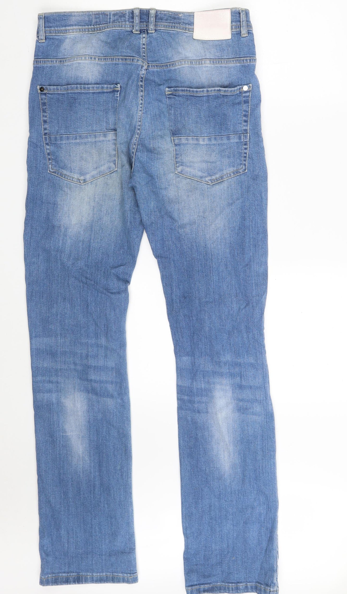 Crosshatch Mens Blue  Cotton Straight Jeans Size 32 in L33 in Slim Button
