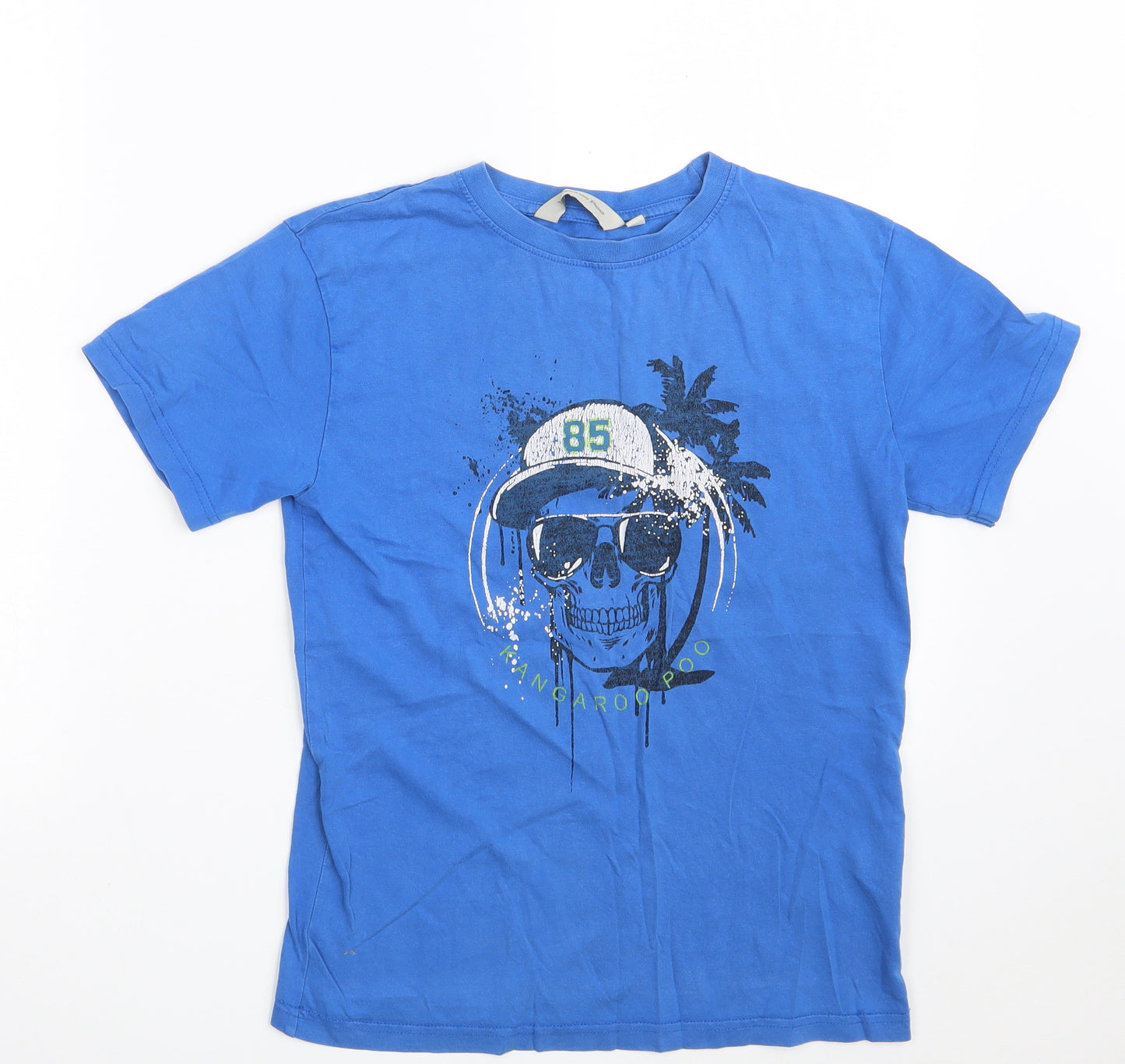 Kangaroo Poo Boys Blue  100% Cotton Basic T-Shirt Size 11-12 Years Round Neck