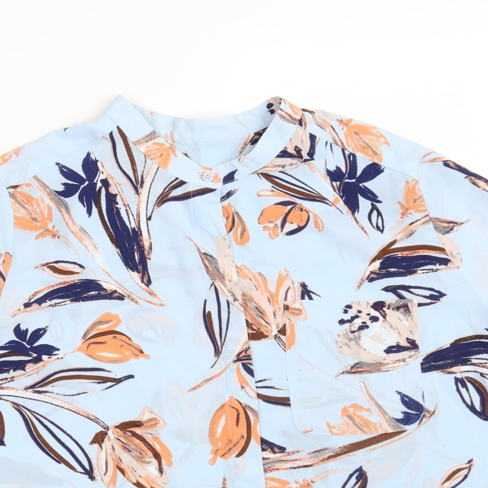 Marks and Spencer Womens Blue Floral Polyester Basic Button-Up Size 16 Round Neck
