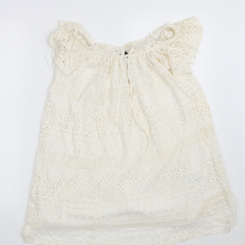 Topshop Womens Ivory Floral Cotton A-Line  Size 6  Boat Neck
