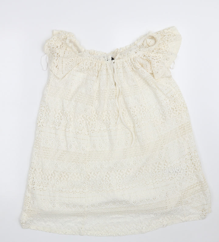 Topshop Womens Ivory Floral Cotton A-Line  Size 6  Boat Neck