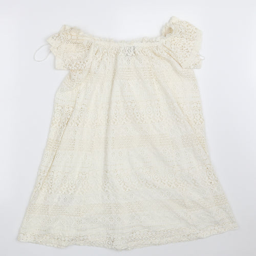 Topshop Womens Ivory Floral Cotton A-Line  Size 6  Boat Neck