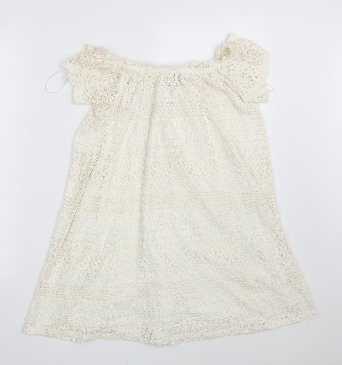 Topshop Womens Ivory Floral Cotton A-Line  Size 6  Boat Neck